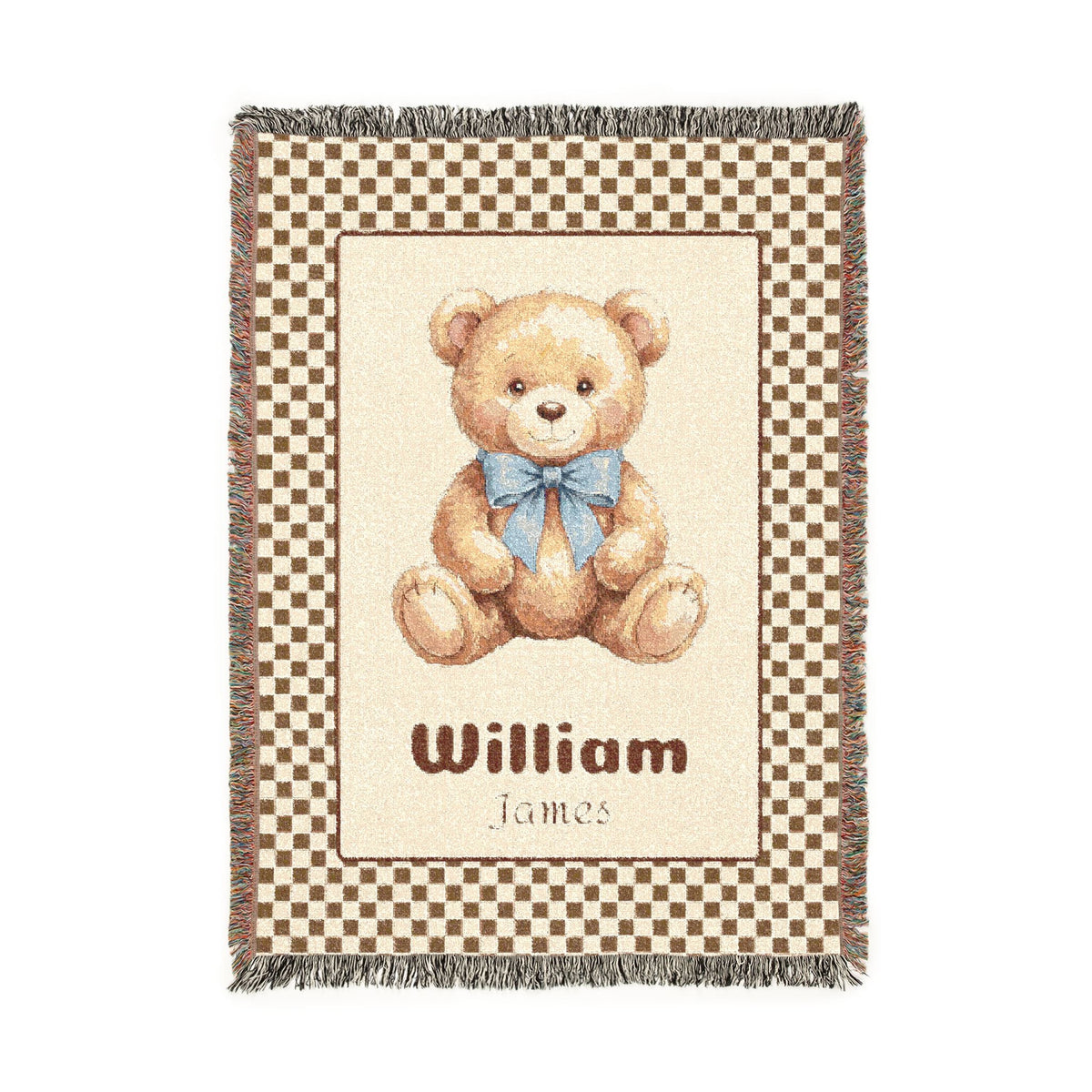 Woven teddy blanket with a checked border and fringe Imagen principal del producto