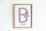 Purple flower decor nursery, Lilac Girl Name print, Lavender Nursery Art