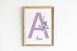 Purple flower decor nursery, Lilac Girl Name print, Lavender Nursery Art