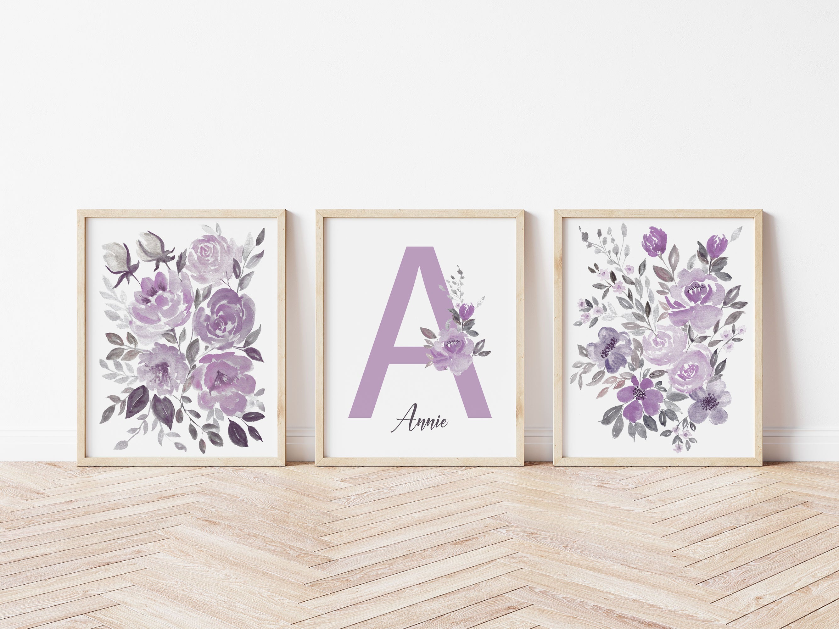 Décoration florale violette pour chambre d'enfant, Impression prénoms de fille Lilas, Art mural lavande pour chambre de bébé Image secondaire du produit