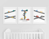 Construction Vehicle Nursery Prints, Car Nursery Wall Art, Personalized Vehicle Nursery Decor, Baby boy Nursery Print