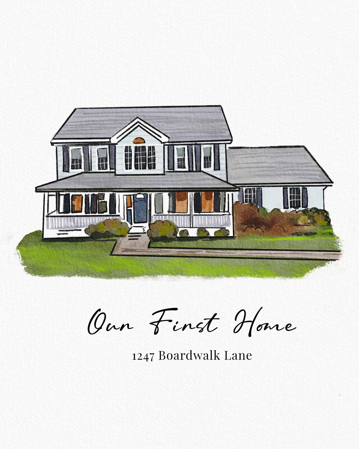Custom house portrait hand-painted in watercolor from a photo Image principale du produit