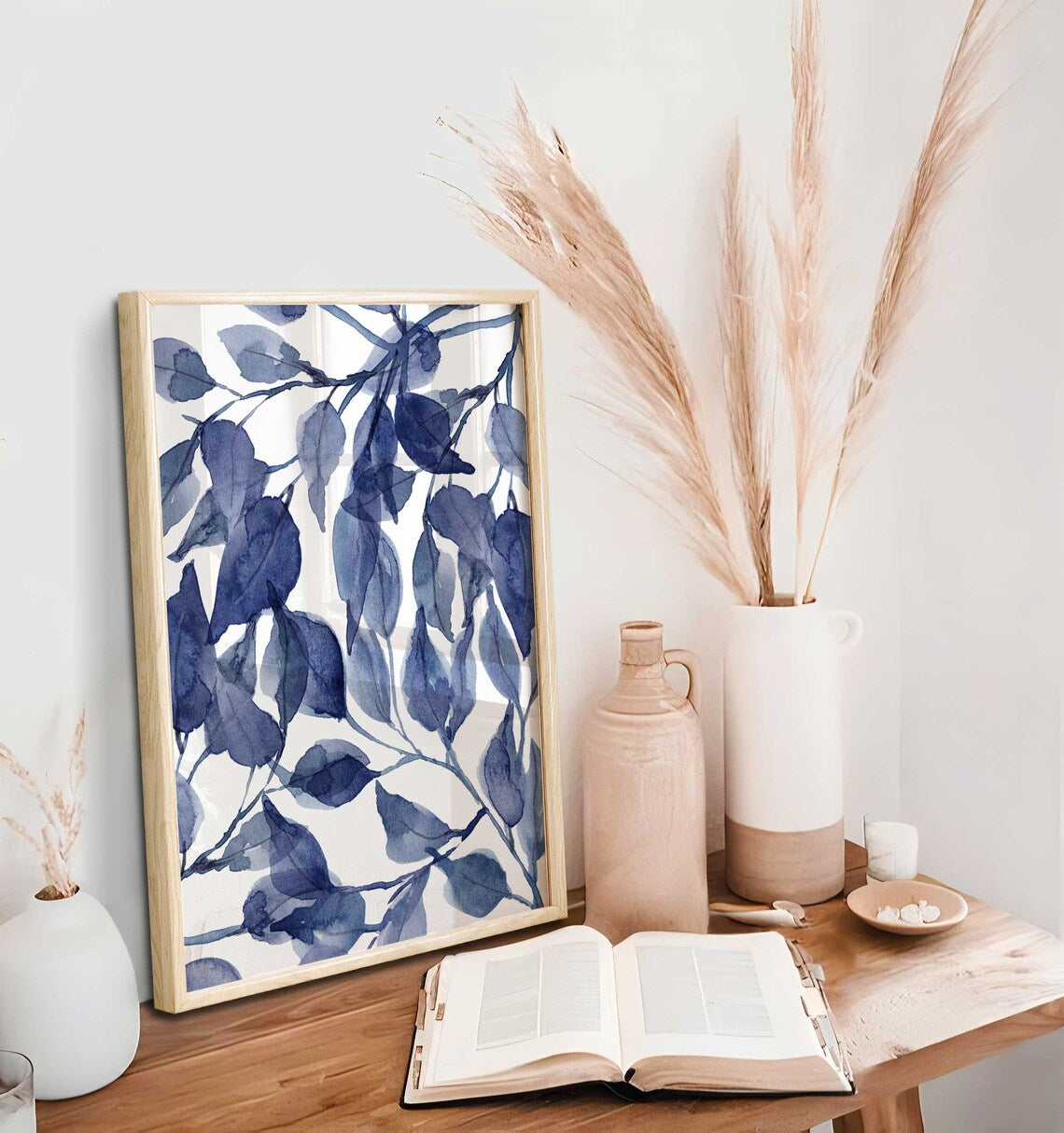 Art mural bleu, affiche feuilles eucalyptus, art mural tropical marine, imprimés botaniques salle de bain, art mural couloir, lot de 2 imprimés, affiche feuille Image secondaire du produit