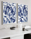Blue Wall Art, Leaves Eucalyptus Poster, Navy Tropical Wall Art, Botanical Bathroom Prints, Hallway Wall Art, Set of 2 prints, Leaf poster