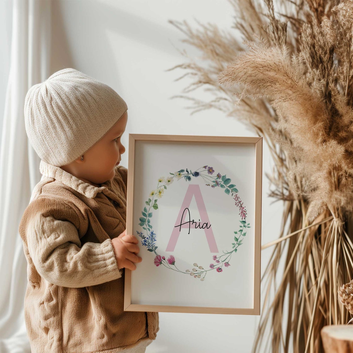 Láminas de guardería de flores silvestres, Decoración de guardería para niñas, Lámina de nombre de niña en colores pastel, Decoración de habitación de bebé, Nombre de flores personalizado, Arte de pared floral para guardería Imagen secundaria del producto