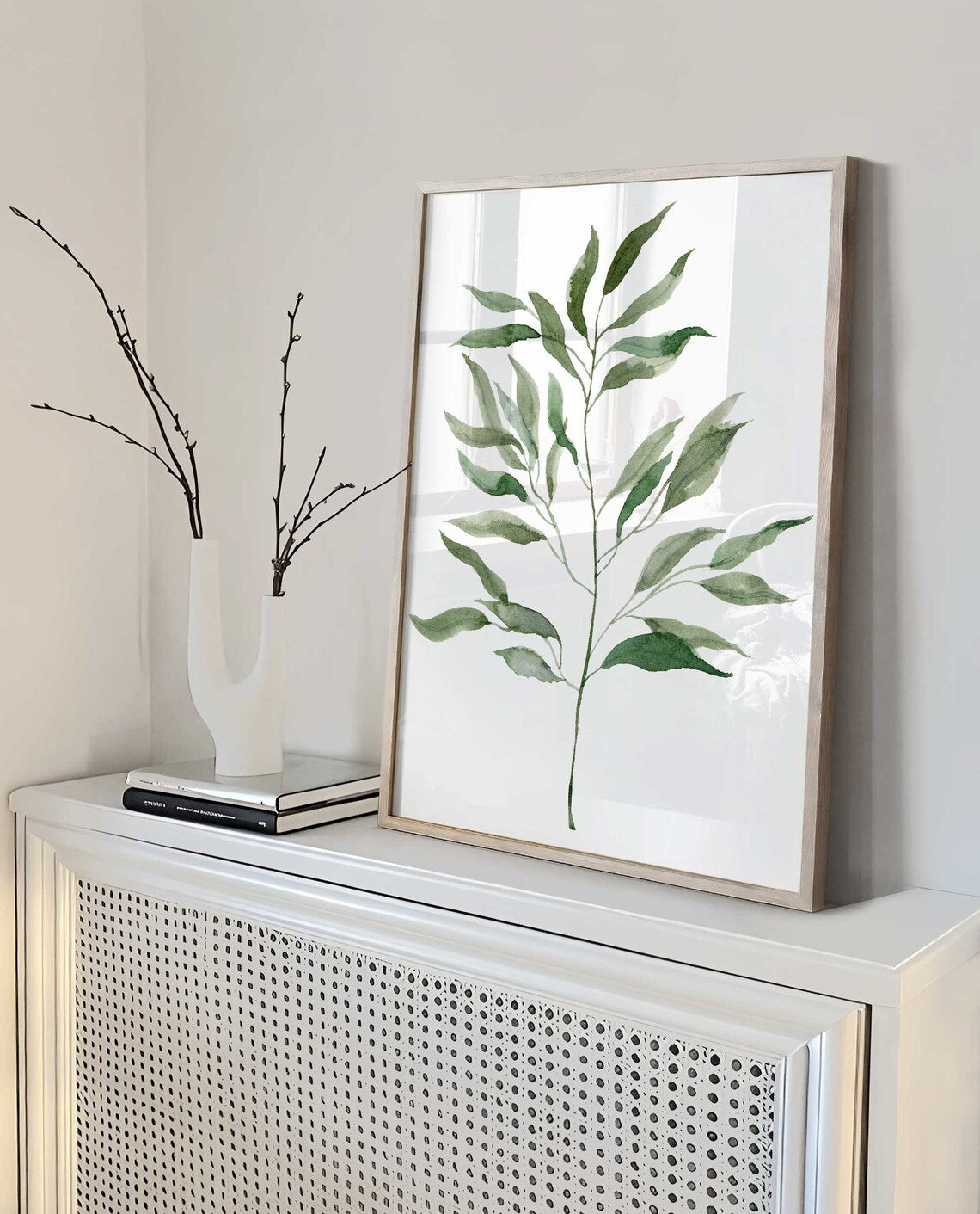 Décoration murale feuilles d'eucalyptus, impressions artistiques verdure, lot de 2 affiches feuilles, minimaliste salon, décor feuille aquarelle, impressions salle de bain Image secondaire du produit