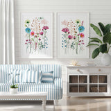 Wildflower prints for wall art, Living room floral decor, Watercolor flowers prints, Set of 2 art prints, pink blue floral wall art