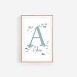 Sea nursery Baby name Print for nursery boy, Baby boy nursery nautical, Sea Life Nursery Wall Art, Nursery whale print, ocean theme Nursery