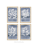 Blue Leaf Wall Art, Prints set of 4 Eucalyptus leaf Print, Watercolor Botanical Leaf Print, Minimalist art, Navy Leaf Decor, Bathroom Prints