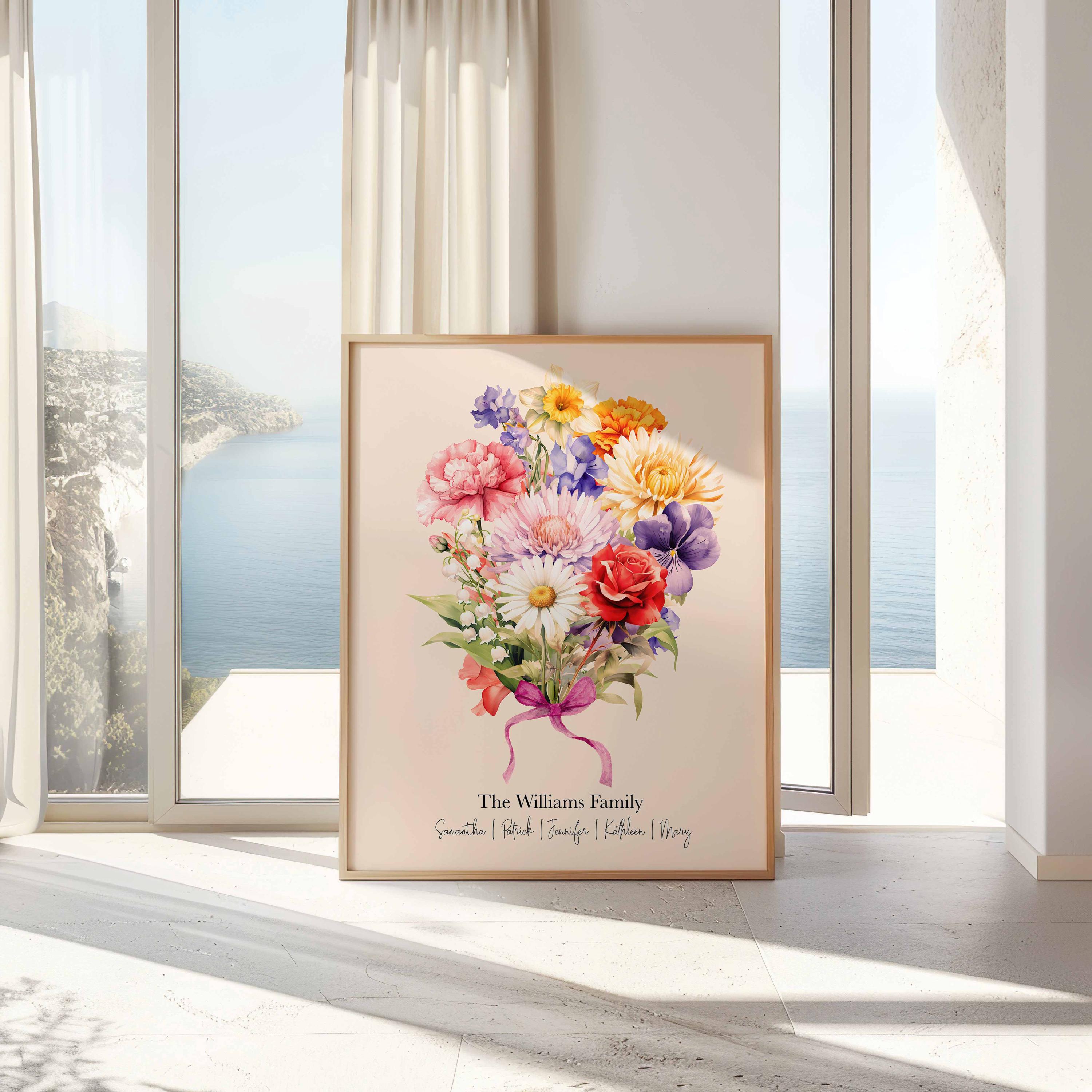 Lámina familiar personalizada con flores de nacimiento Imagen secundaria del producto