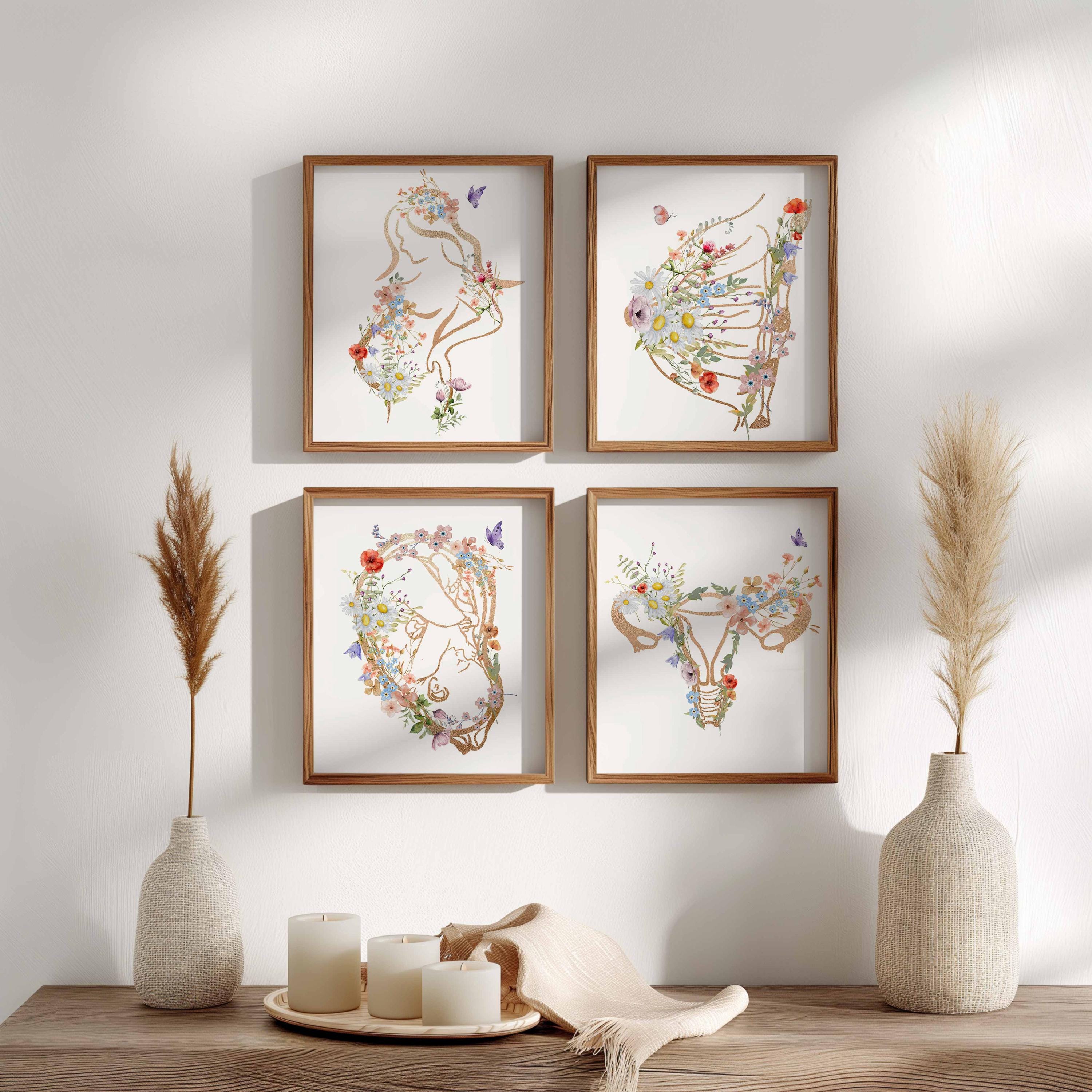 Décoration murale de grossesse, impression de sage-femme florale, affiche de gynécologie, ensemble de 4, cadeau de doula, anatomie obstétrique, décoration de cabinet de médecin obstétricien Image secondaire du produit