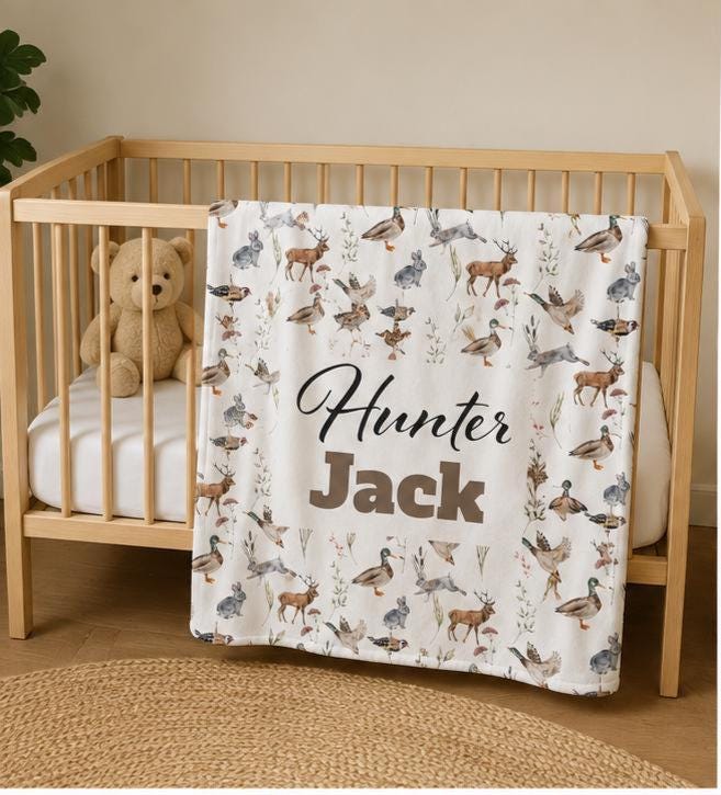Hunting Blanket, Baby Boy Blanket, Hunter Custom Name Blanket, Hunting Theme, Toddler Boy, Woodland Animal, Personalized Rustic outdoor