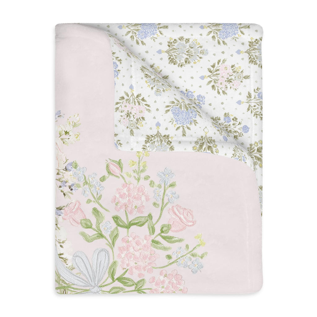 Personalized Hydrangea Floral Wreath Blanket, Baby welcome blanket, Custom Girl Gift, Keepsake blankie, Newborn Gift, Velveteen Blanket