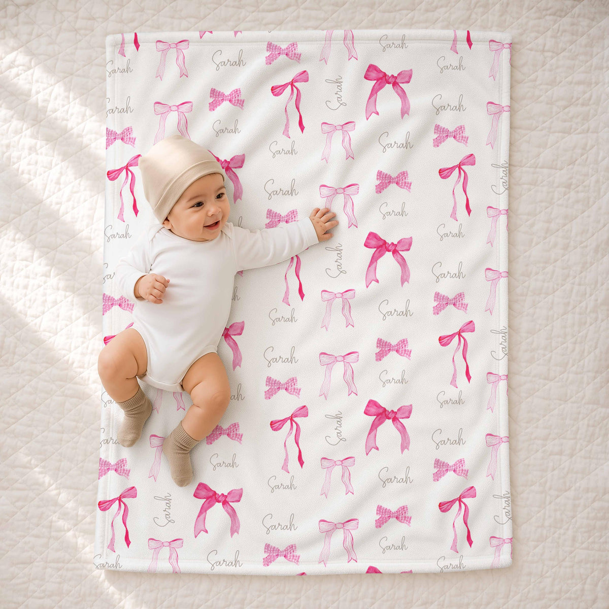 Custom Name Blanket, Personalized Pink Bow Blanket, Girls Nursery Blanket, Coquette Baby Gift, Baby Shower Gift, Toddler Bedroom Decor