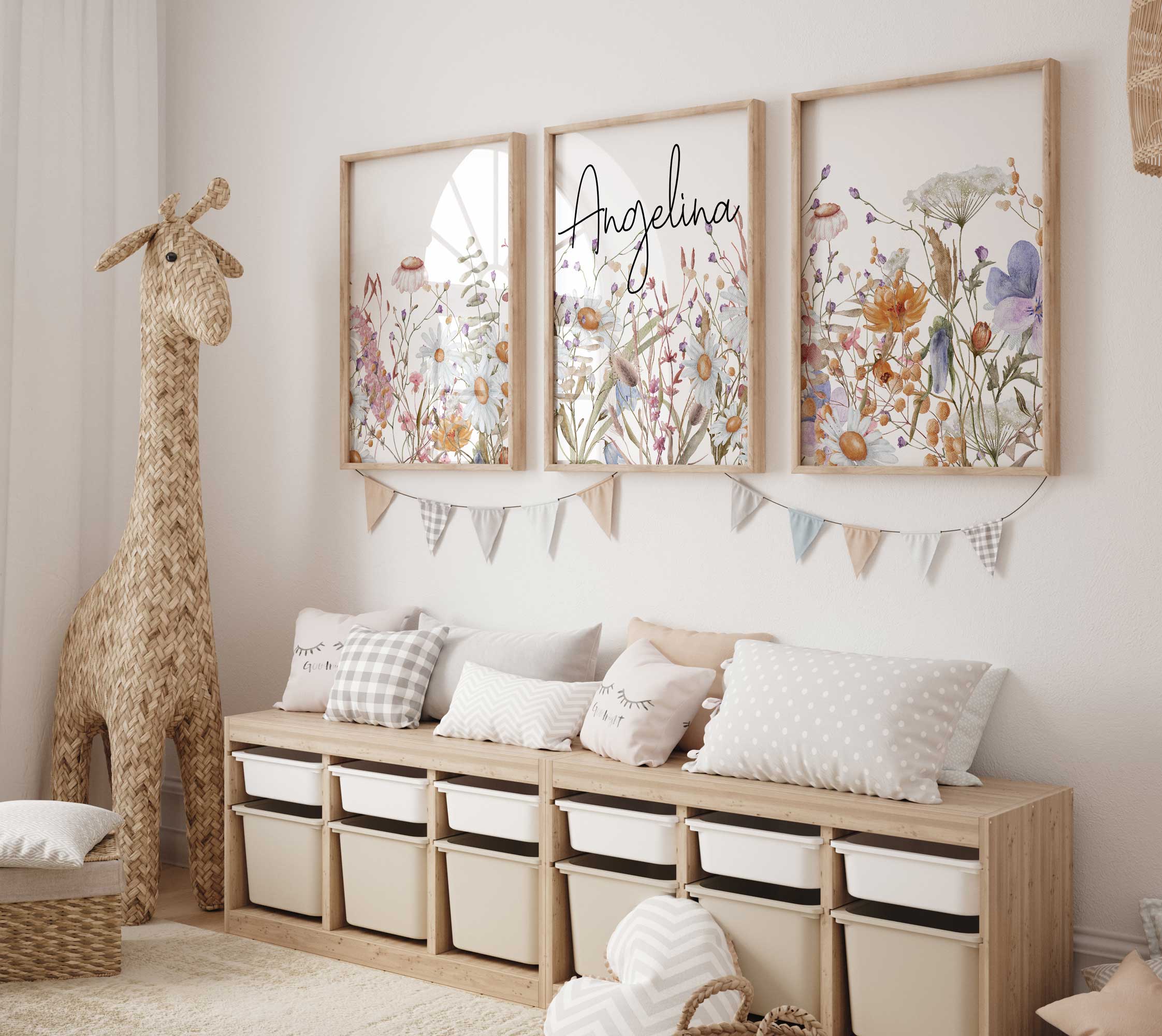 Chambre de fille de pépinière de fleurs sauvages, impression d'art mural floral de nom de fille bohème Image secondaire du produit