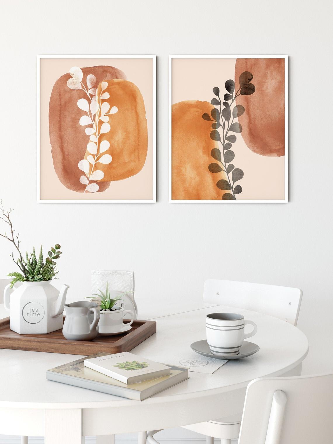 Arte de pared moderno de mediados de siglo, juego de 2 impresiones de arte de pared abstractas Imagen secundaria del producto