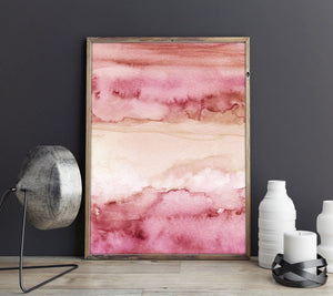 Blush and deep pink watercolour bands against a dark wall