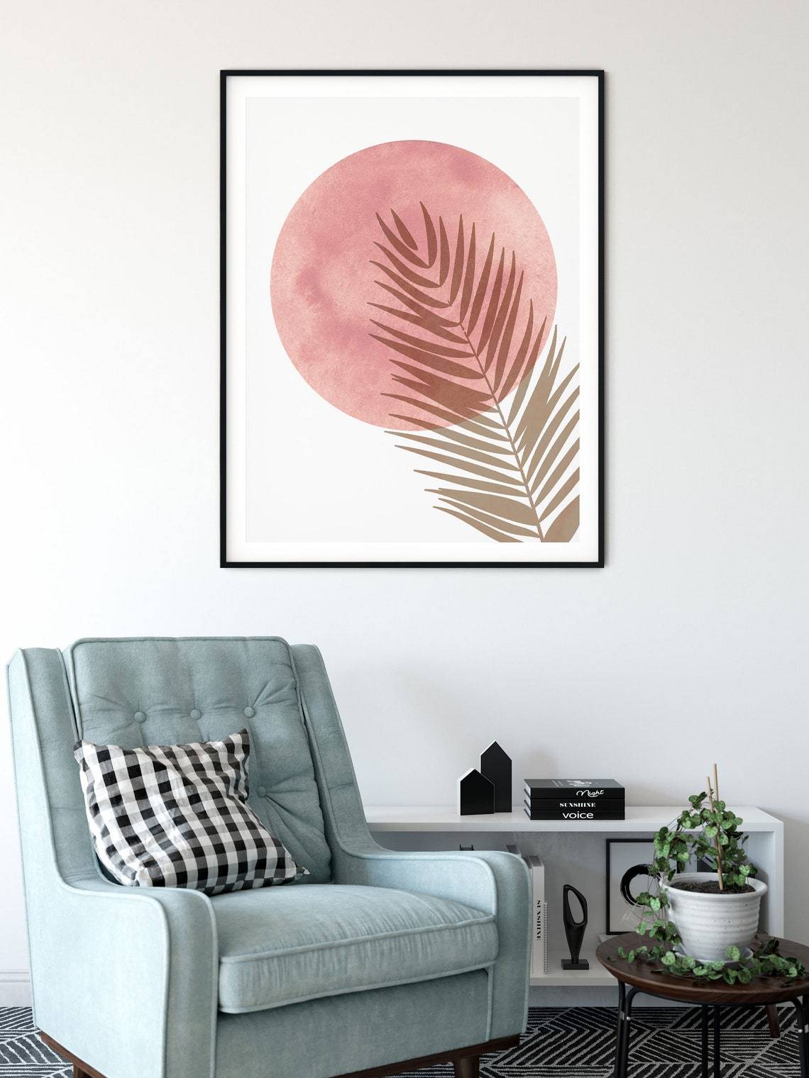 Impression murale rose poudré, Art abstrait lune rose Image secondaire du produit