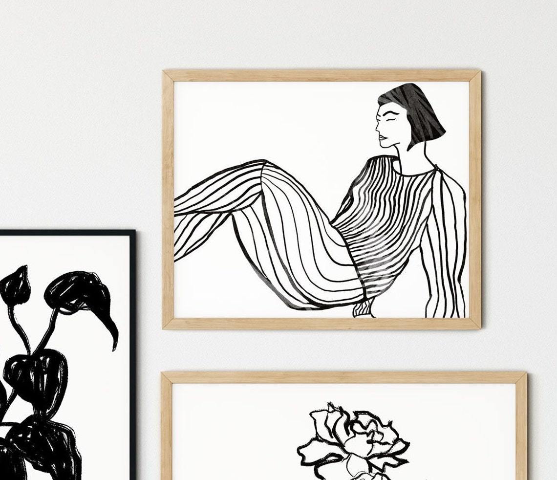 Lámina de Arte Feminista de Línea, Obra de Arte Minimalista en Blanco y Negro Imagen secundaria del producto