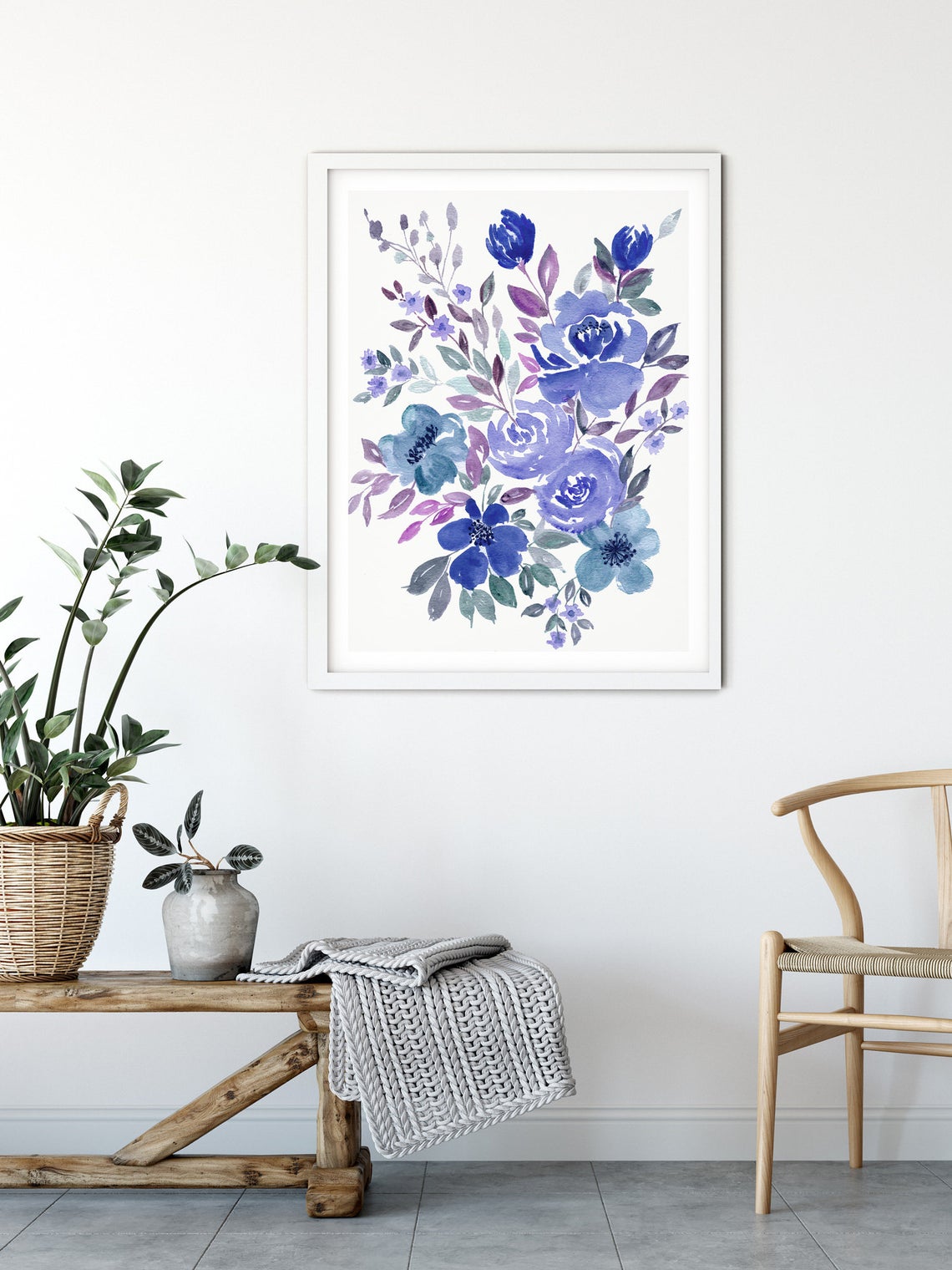 Arte de pared floral azul acuarela, láminas florales azules para pared Imagen secundaria del producto