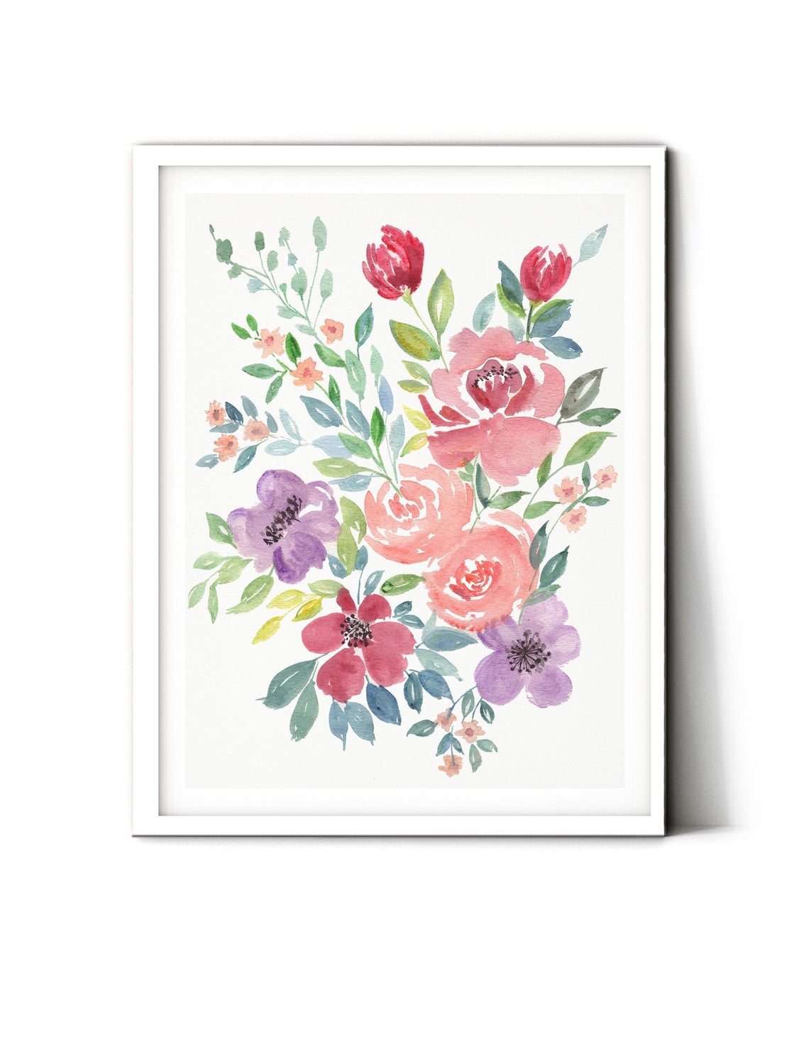 Lámina acuarela floral, Rosas, Arte floral para pared Imagen secundaria del producto