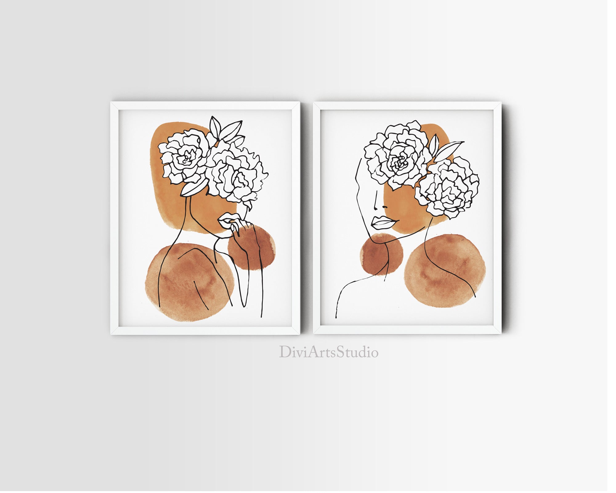 Femmes tête de fleurs, lot de 2, art mural Image secondaire du produit