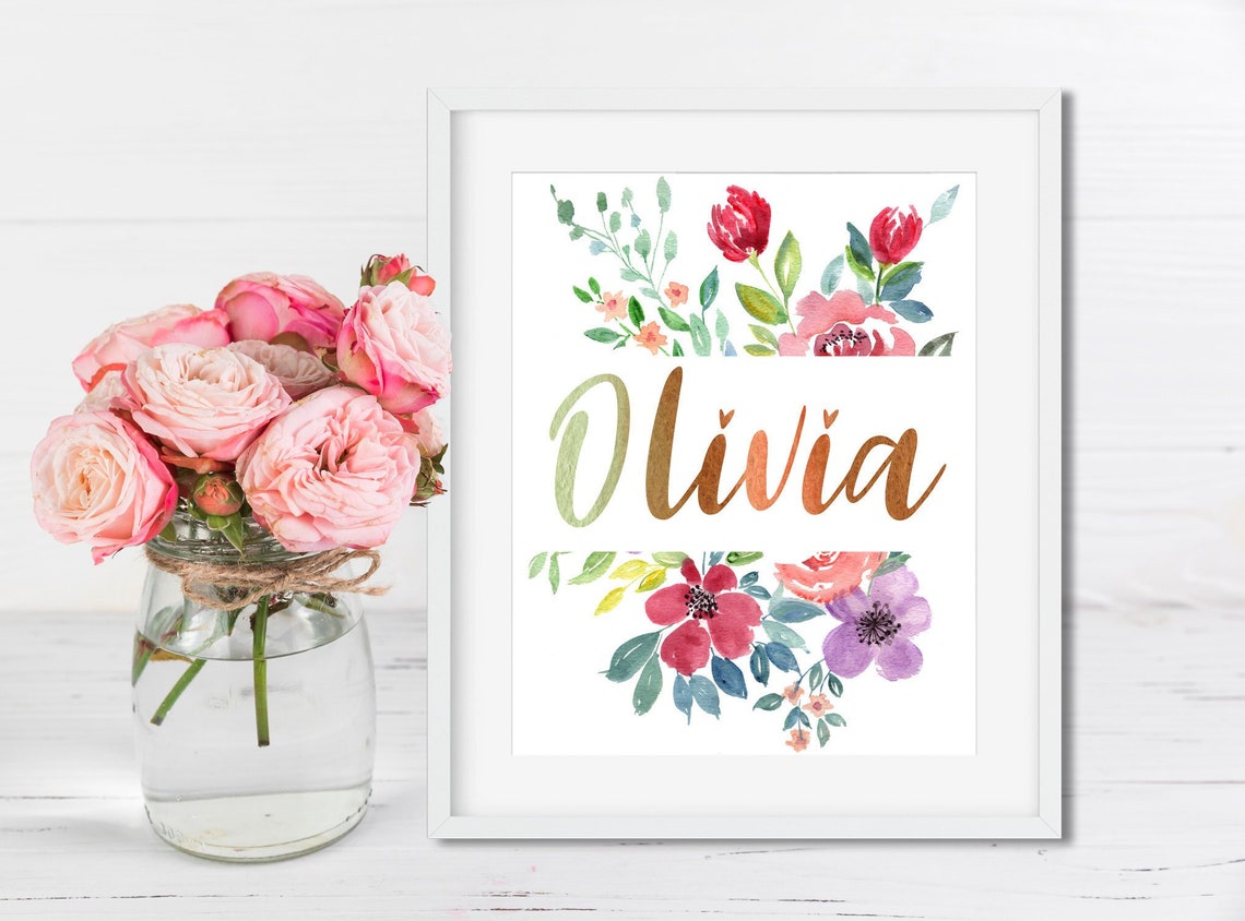 Letrero floral con nombre de bebé, Lámina personalizada con nombre para niños Imagen secundaria del producto