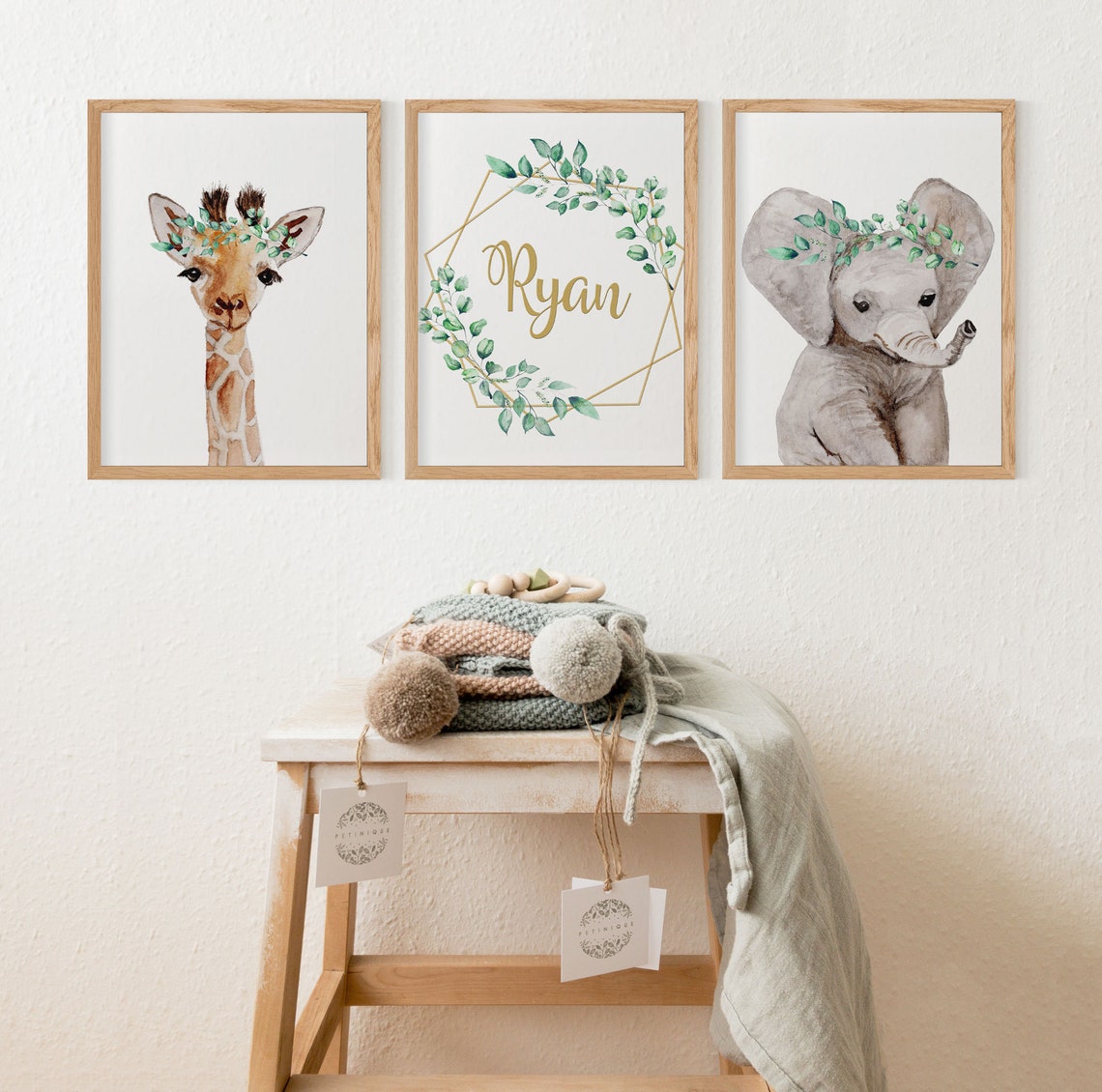 Lot de 3 décorations de chambre d'enfant safari, ensemble de 3 affiches personnalisées pour garçons Image secondaire du produit