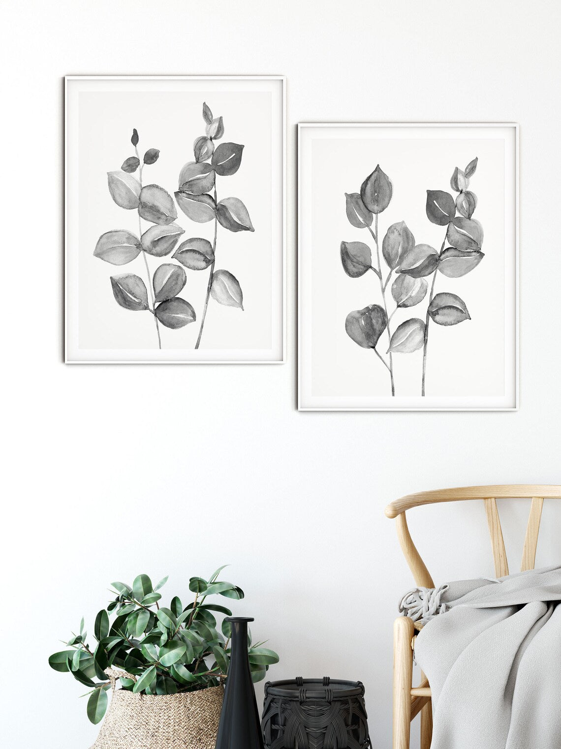 Láminas botánicas en blanco y negro, arte de pared de eucalipto, juego de 2 láminas, láminas artísticas de eucalipto, decoración de sala de estar, decoración de pasillo Imagen secundaria del producto