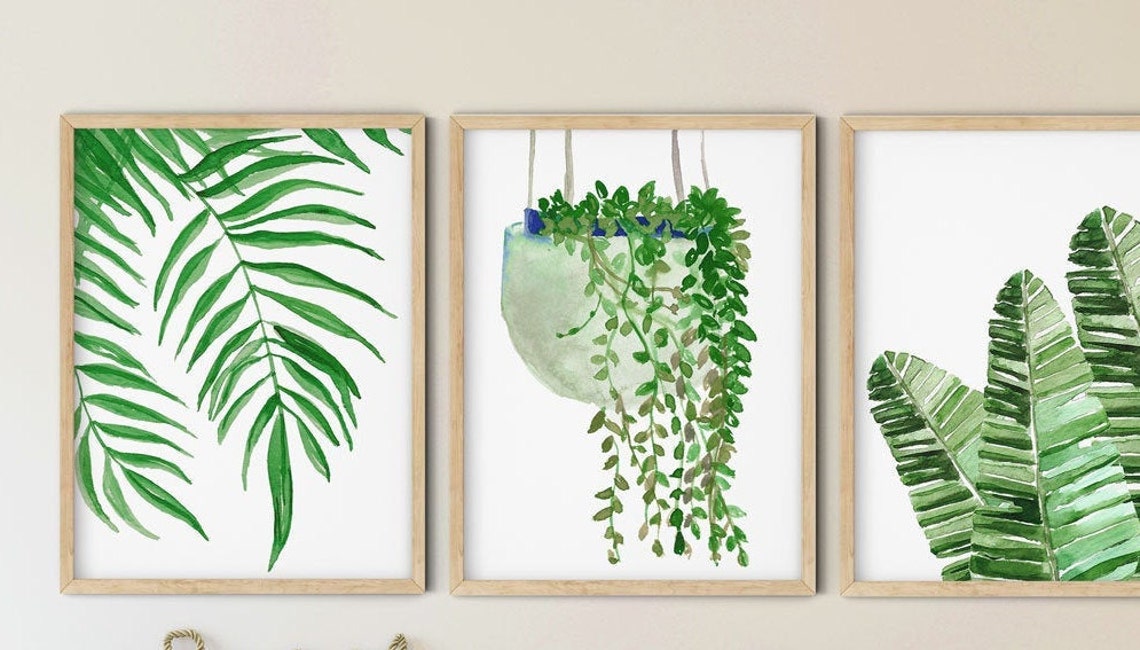 Arte de pared botánico moderno, Arte de pared para dormitorio, Juego de 3 Imagen secundaria del producto