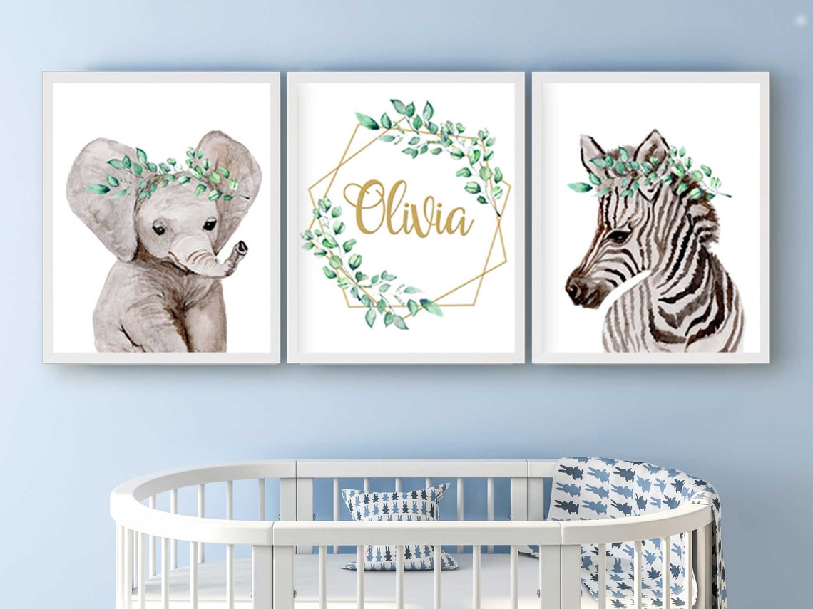 Ensemble de 3 décorations de chambre de bébé Safari, lot d'affiches murales personnalisées pour chambre d'enfant, décoration murale pour chambre de fille Image secondaire du produit