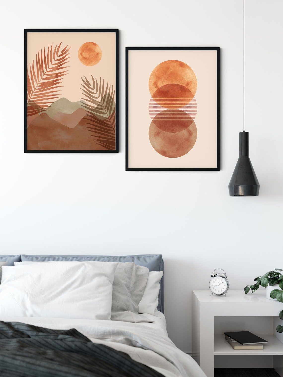Arte de pared boho, Set de 4 láminas, Arte moderno de mediados de siglo, Láminas de arte Sun Desert, Set de arte bohemio, Arte para pared de galería, Láminas de arte minimalista Imagen secundaria del producto