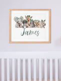 Safari Nursery Personalized Name Print, Custom Name Nursery Wall Art