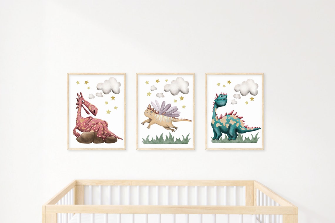 Affiche de dragon pour chambre d'enfant, lot de 6 tableaux dragons pour enfants, chambre de bébé fille dragon, décor mural dragon pour enfants, art fantasy pour chambre d'enfant Image secondaire du produit