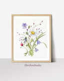 Wildflowers Art Print, Floral Wall Art, Botanical flowers Decor, Wildflowers Set of 2 prints