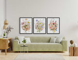 Wildflowers Set of 3 Prints, Floral Botanical Wall Art, Flowers illustration Décor