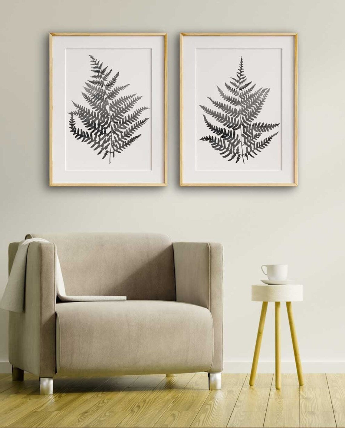 Fougère Imprimer Noir et blanc, Ensemble d'estampes de feuilles botaniques, Art mural de salon, Illustration de feuille de fougère, Imprimé et expédié Image secondaire du produit