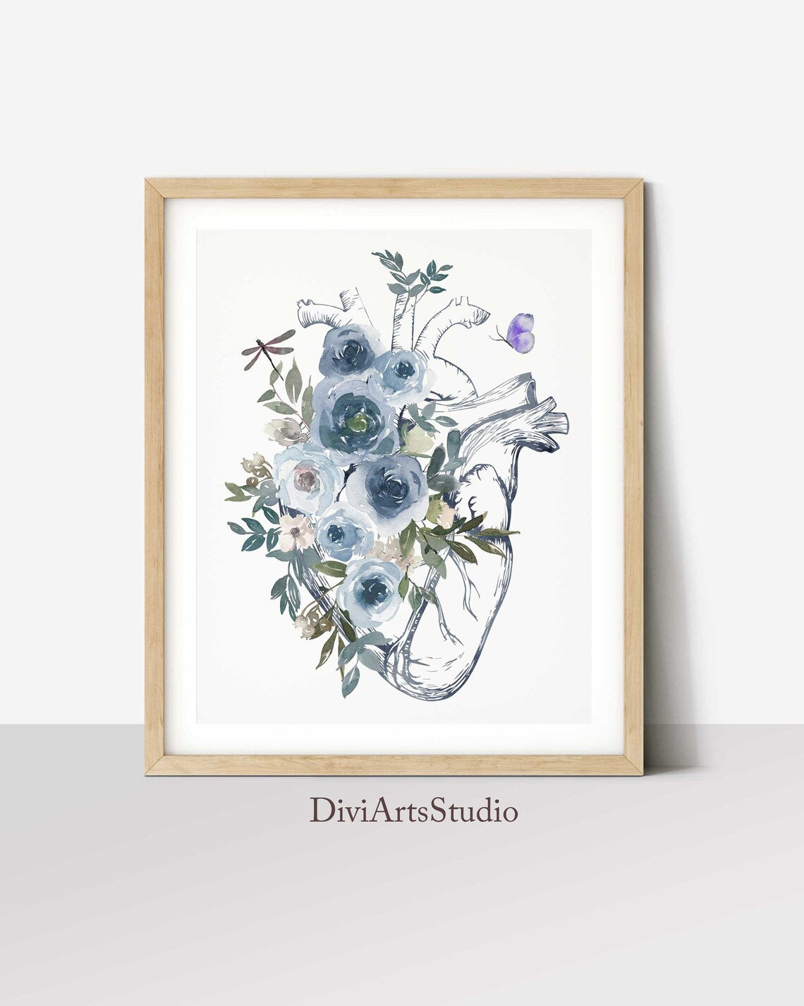 Cœur humain avec fleurs, Illustration médicale, Impression d'art anatomique de cœur floral Image secondaire du produit