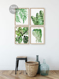 Set of 4 Botanical Leaf Print, Watercolor Tropical Leaf Wall Art, leaf poster, Monstera Leaf Print, Living Room Art, Plant Lovers Gift