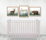 Woodland Nursery Prints Boy, Personalized Name Print Art