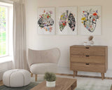 Anatomy Art Set, Brain Heart Lungs wall Art, Medical student gift, Doctor Office Decor, Watercolor Anatomical floral Print