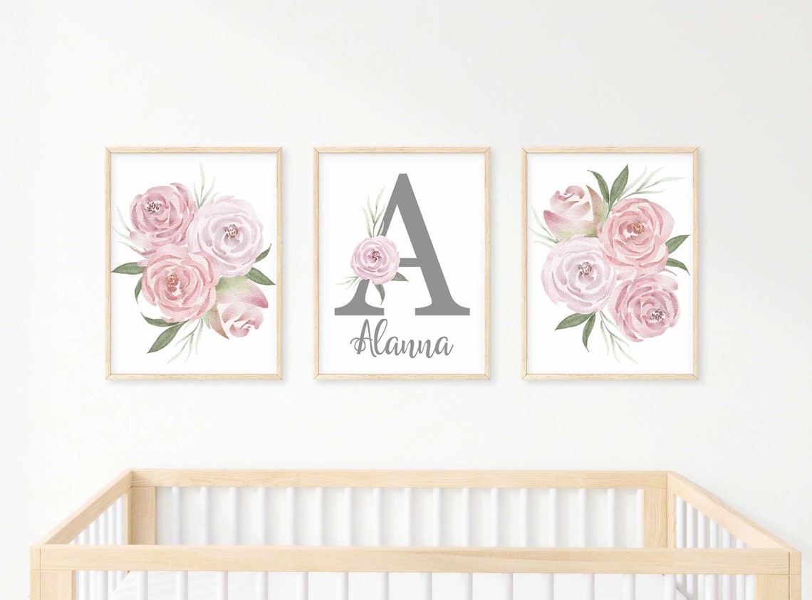 Lot de 3 décorations murales prénoms pour chambre de fille, motifs floraux personnalisés Image secondaire du produit