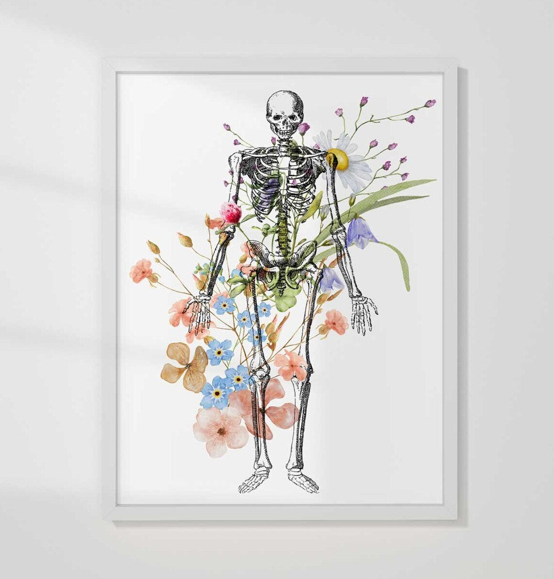 Arte de pared de esqueleto de anatomía del cuerpo humano, póster médico floral humano Imagen secundaria del producto