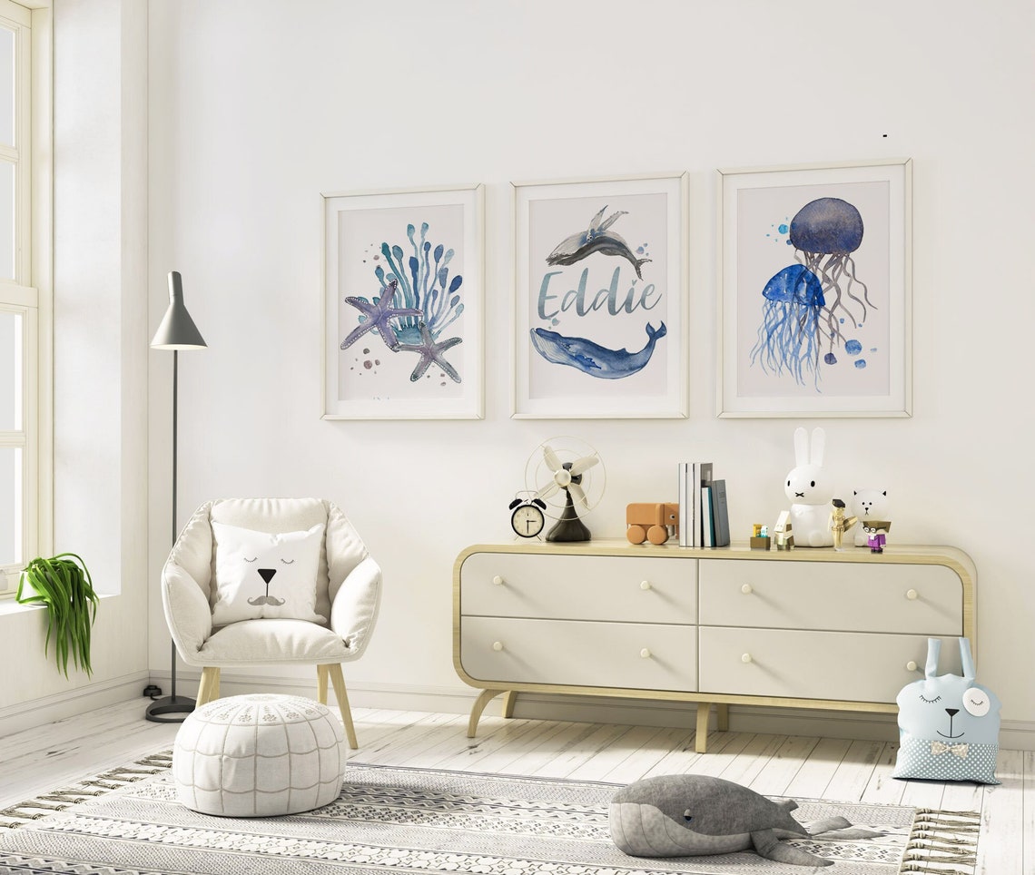 Ensemble de 3 affiches décoratives pour chambre de bébé, thème marin pour petit garçon Image secondaire du produit
