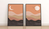 Mid century abstract art, Sun desert wall art, Sun Moon Art, Modern Terracotta print, Boho wall decor, Set of 2 Prints