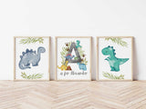 Dinosaur Wall Art, Boy Nursery Decor, Personalized Name Print, Set of 3 Dinosaur Print, Dinosaur Art for Kids Bedroom