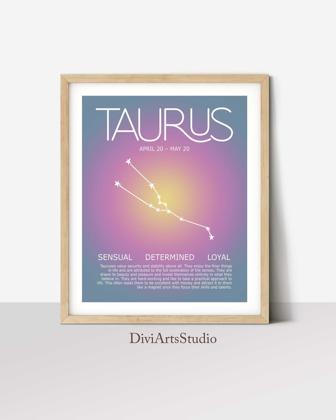 Taurus Print, Taureau Cadeau, Taureau Affiche, Affiche Zodiaque, Art Mural Astrologie, Affiche Aura, Affiche Dégradée, Décoration Signe Étoile, Constellation Image secondaire du produit
