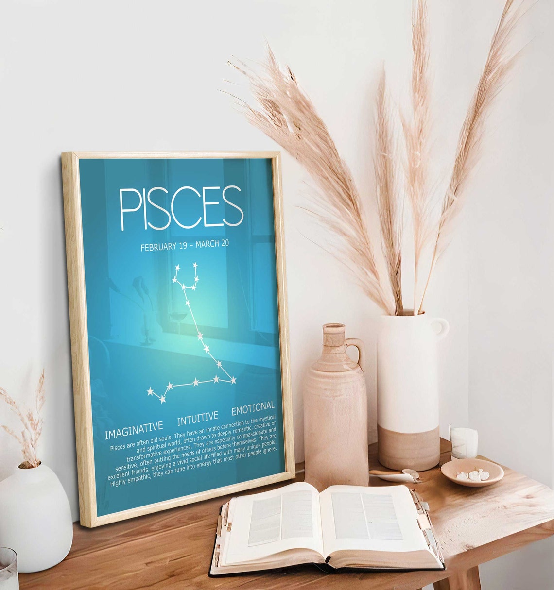 Signo Zodiacal de Piscis, Póster de Piscis, Arte Zodiacal, Lámina Zodiacal de Piscis, Arte de Pared Espiritual, Póster Degradado de Aura Imagen secundaria del producto