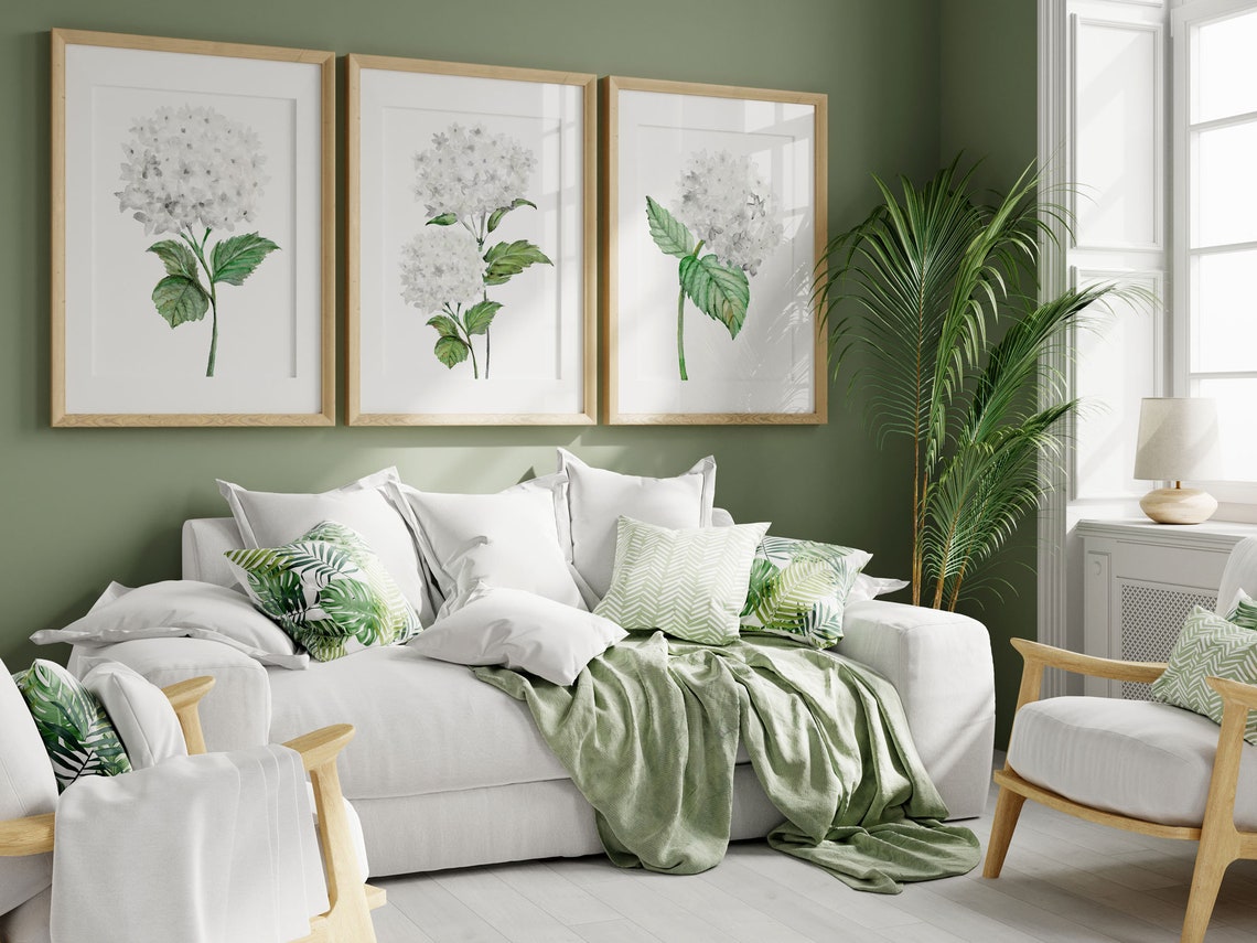Aquarelle Hortensia Blanc, Lot de 3 impressions botaniques blanches, Peinture Hortensia, Impression Hortensia, Art mural floral Image secondaire du produit