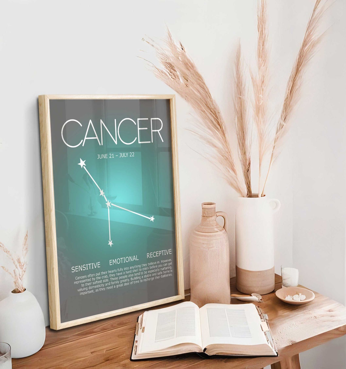 Lámina Zodiacal, Póster Cáncer, Póster Zodiaco, Arte de Pared Astrológico, Astrología Cáncer, Póster Signo Solar, Regalo de Cumpleaños Imagen secundaria del producto